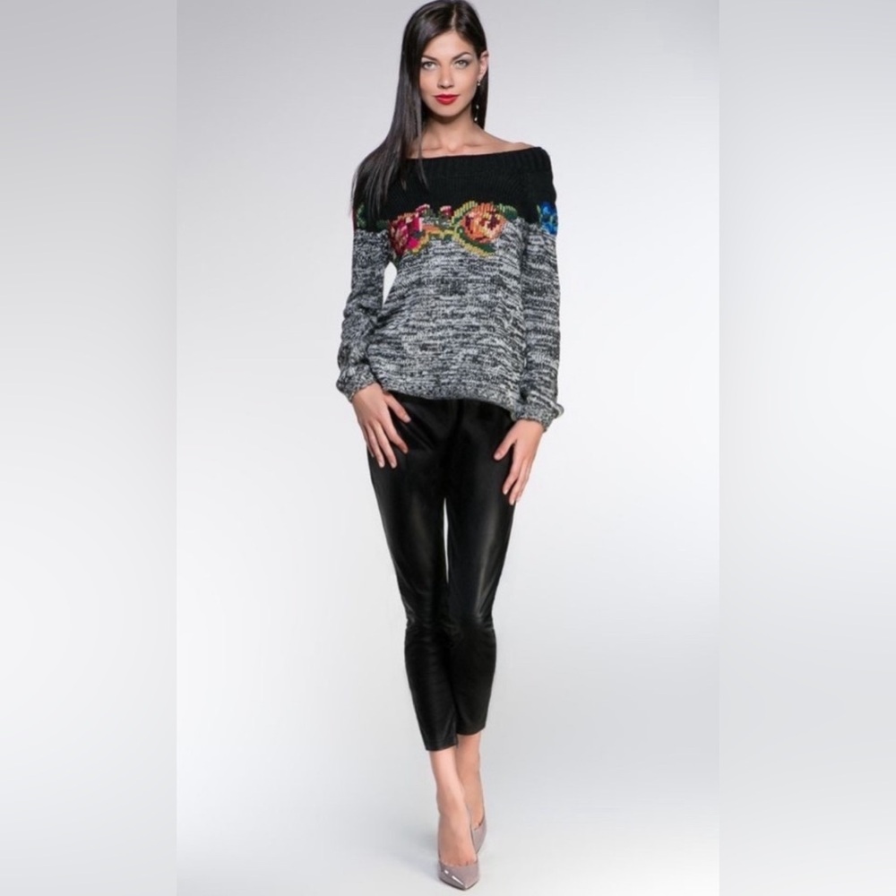 TWIN-SET Marled Floral Wool Knit Sweater